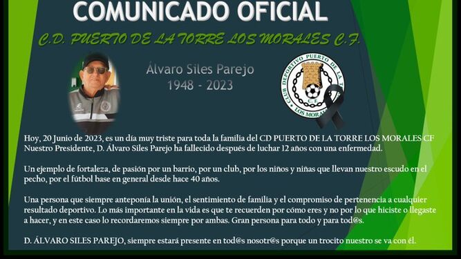 Muere Álvaro Siles, presidente del CD Puerto de la Torre