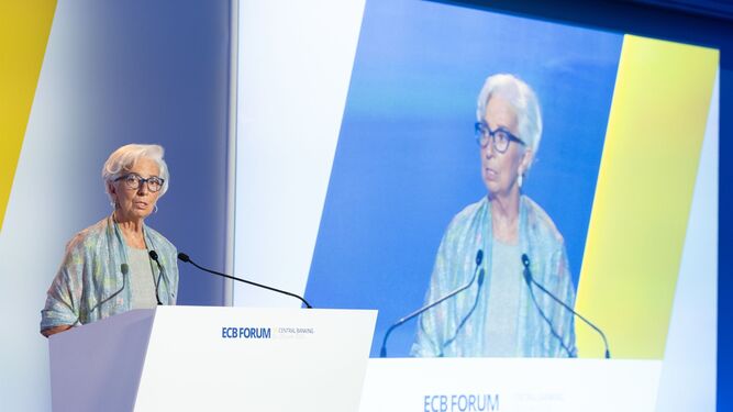 Christine Lagarde interviene en el foro de banca central de Sintra.