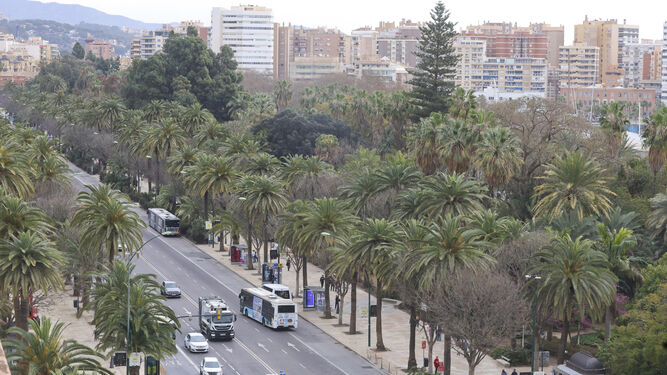 Vista panorámica del Paseo del Parque de Málaga.