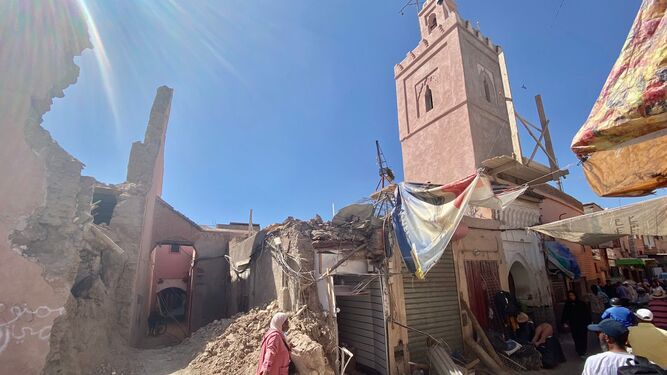 Un edificio derrumbado en Marrakech tras el terremoto.