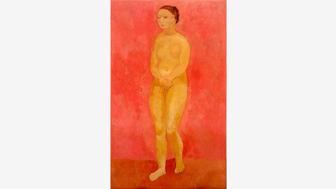 La obra de Pablo Picasso, 'Desnudo con manos juntas' de 1906 y que formará parte de la exposición