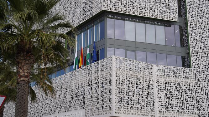Las banderas a media asta en el Ayuntamiento de Estepona.