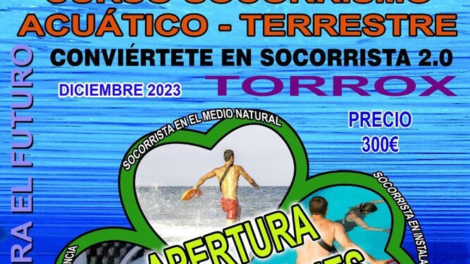 Cartel del curso de socorrismo acuático en Torrox