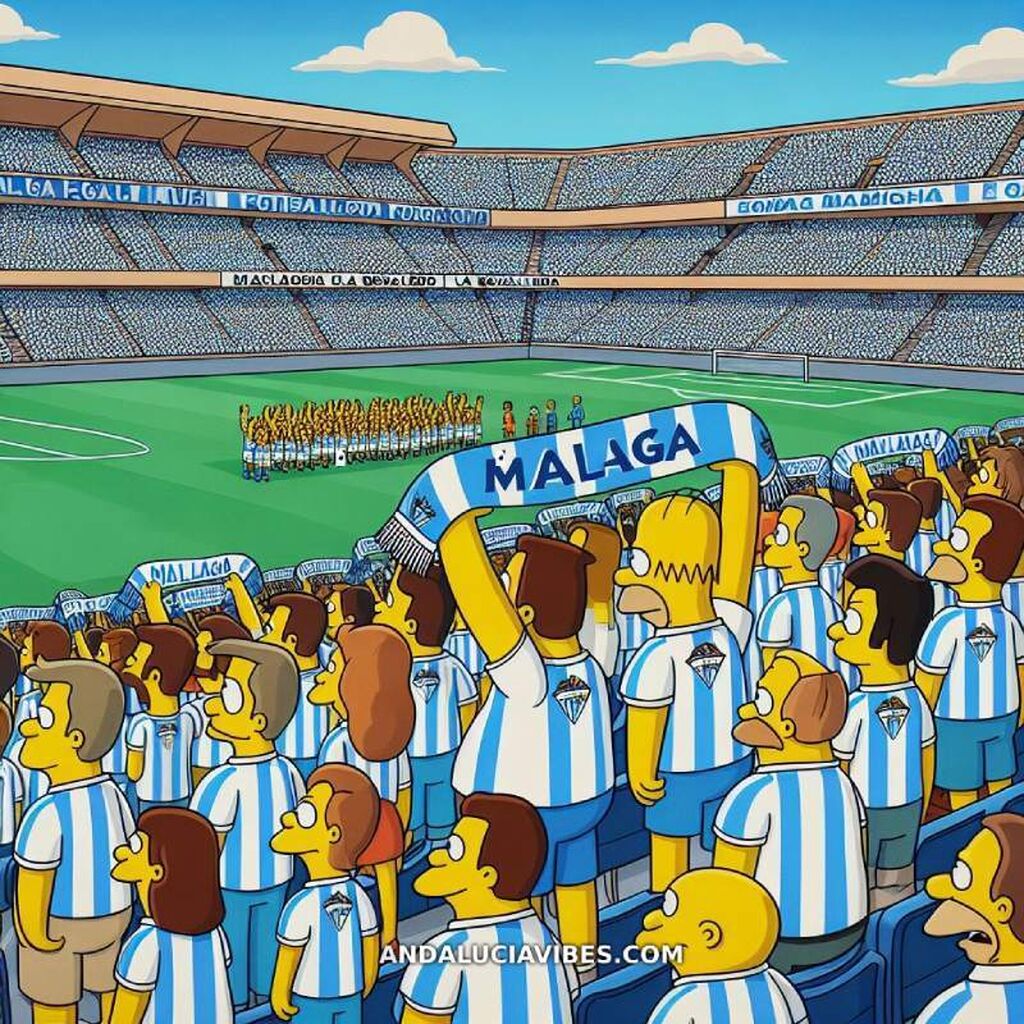 Los Simpsons en la Rosaleda animando al M&aacute;laga CF