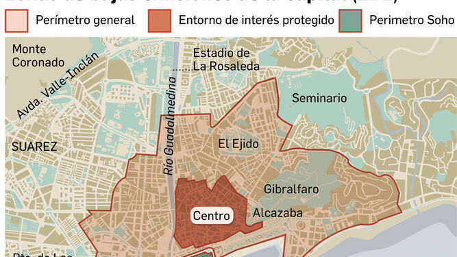 Las calles de Málaga que formarán parte de la Zona de Bajas Emisiones