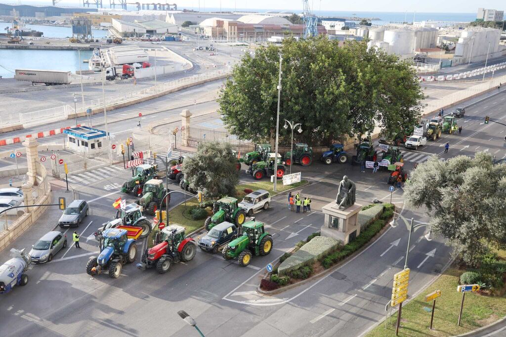 Tractores toman las entradas del Puerto de M&aacute;laga, en fotos