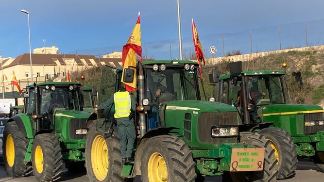 Tractores toman las entradas del Puerto de Málaga, en fotos