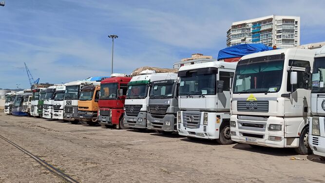 Camiones en el puerto de Málaga.