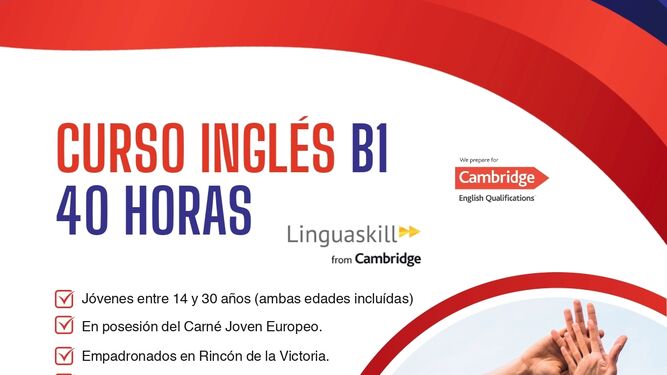 Cartel del curso gratuito de Inglés B1 para jóvenes en Rincón de la Victoria