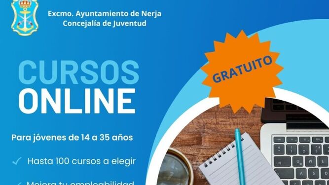 Cartel de los cursos gratuitos para jóvenes de Nerja