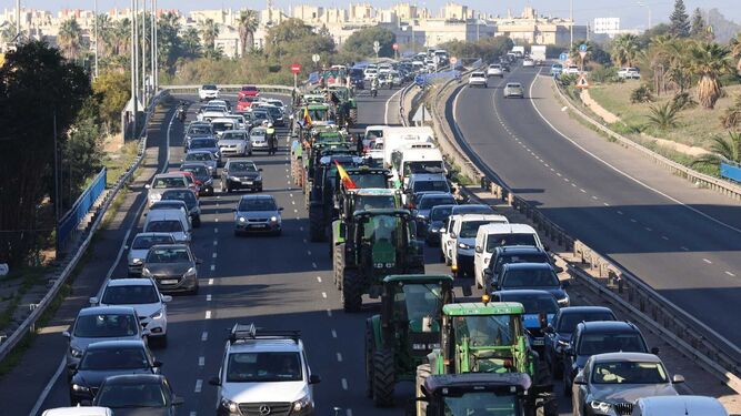 Los tractores, en la avenida de Andalucía este miércoles