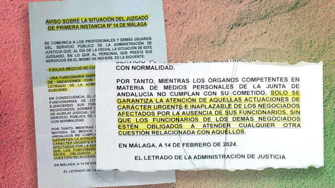 Aviso sobre la situación del Juzgado de Primera Instancia número 14 de Málaga.