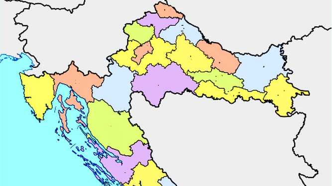 Mapa de Croacia con sus condados.